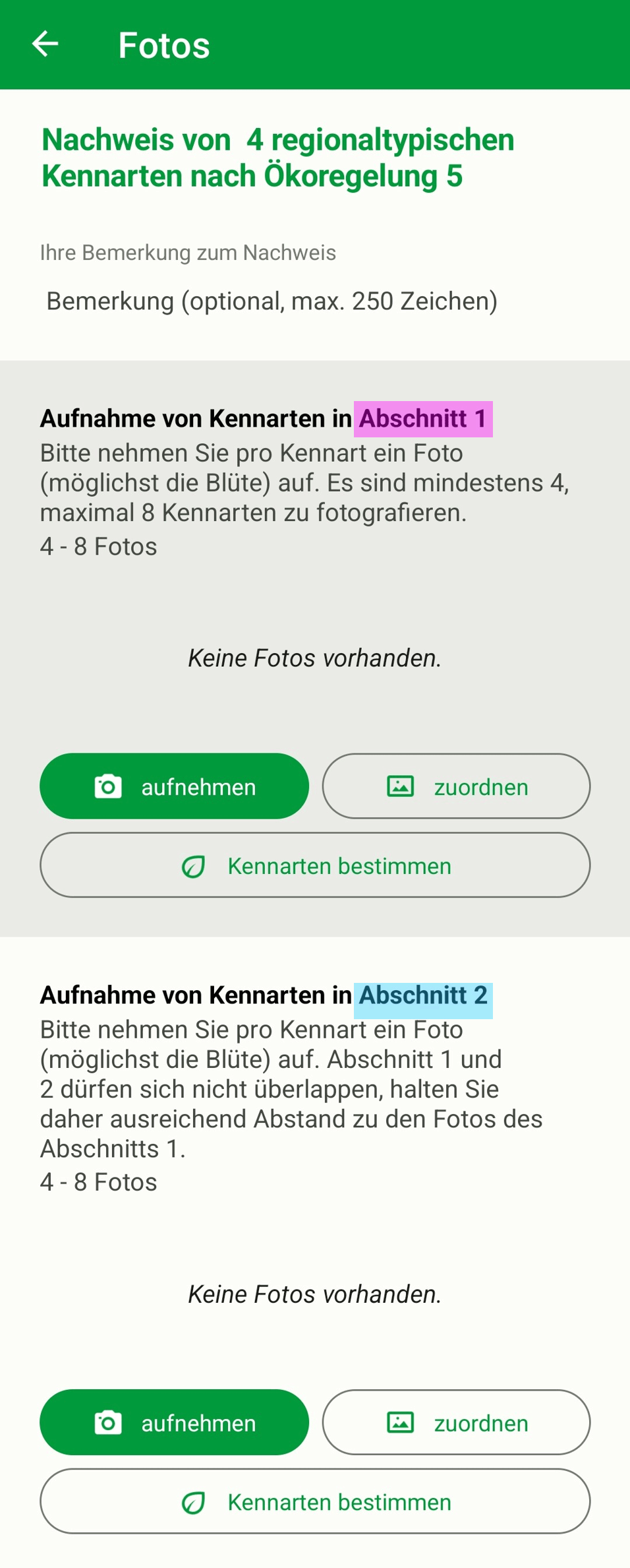 Liste der Abschnitte